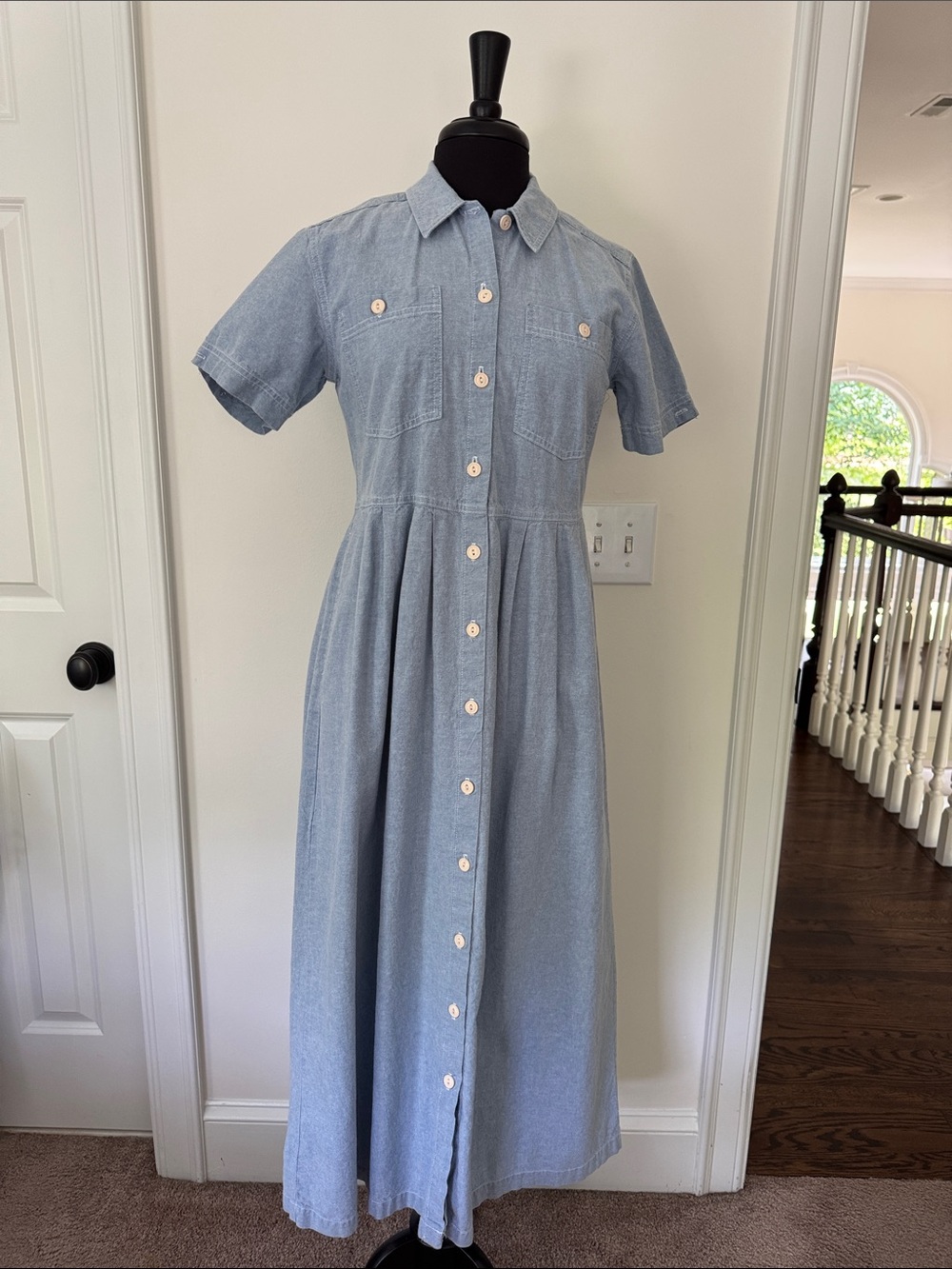 Light Blue Button-Front Shirt Dress